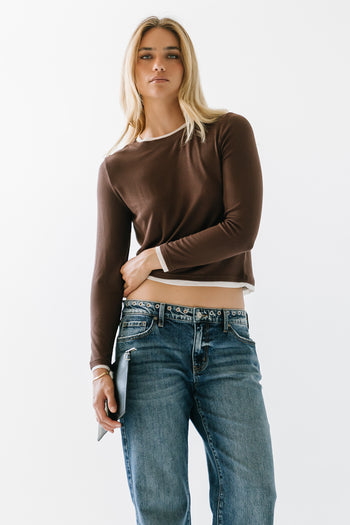 Eloise Ribbed Top in Brown