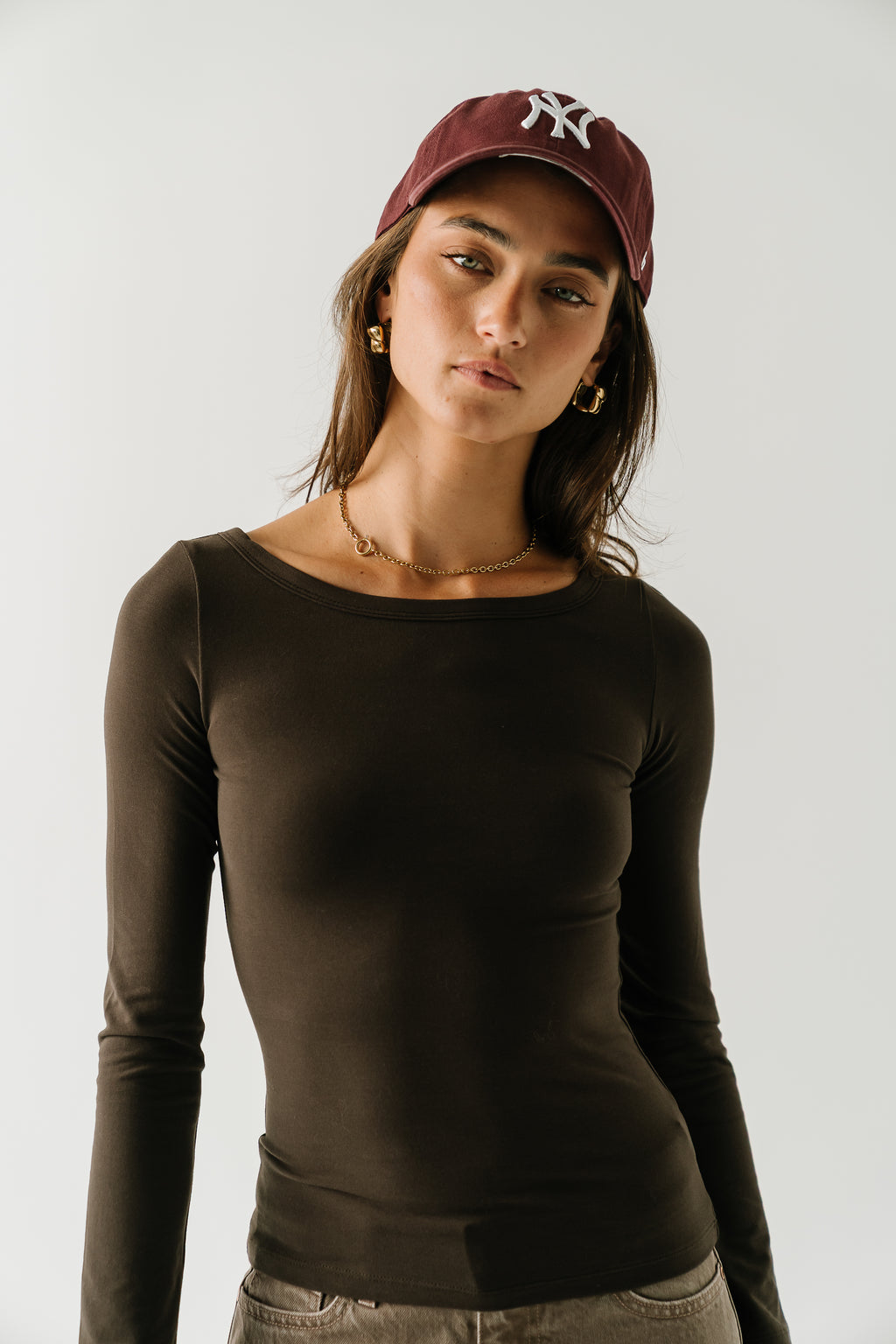 Nellie Boat Neck Top in Brown