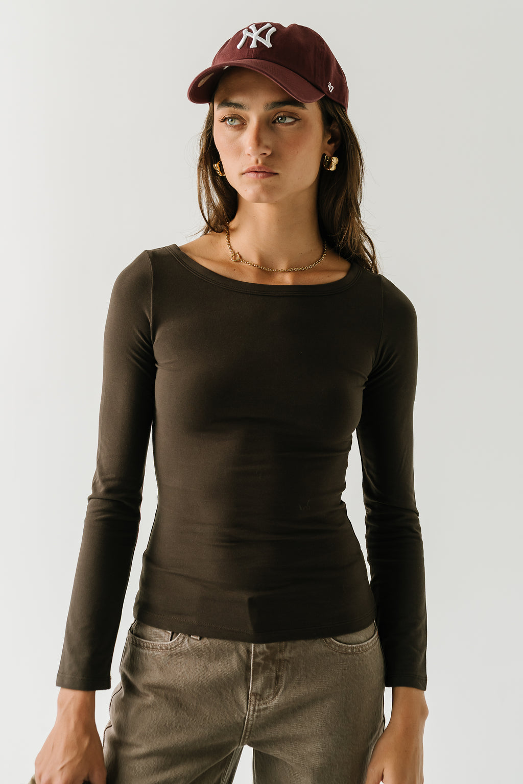 Nellie Boat Neck Top in Brown