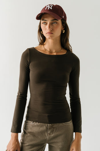 Nellie Boat Neck Top in Brown
