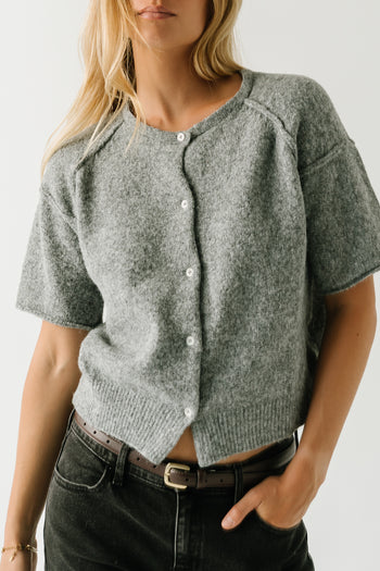 Skye Button Down Sweater in Heather Grey