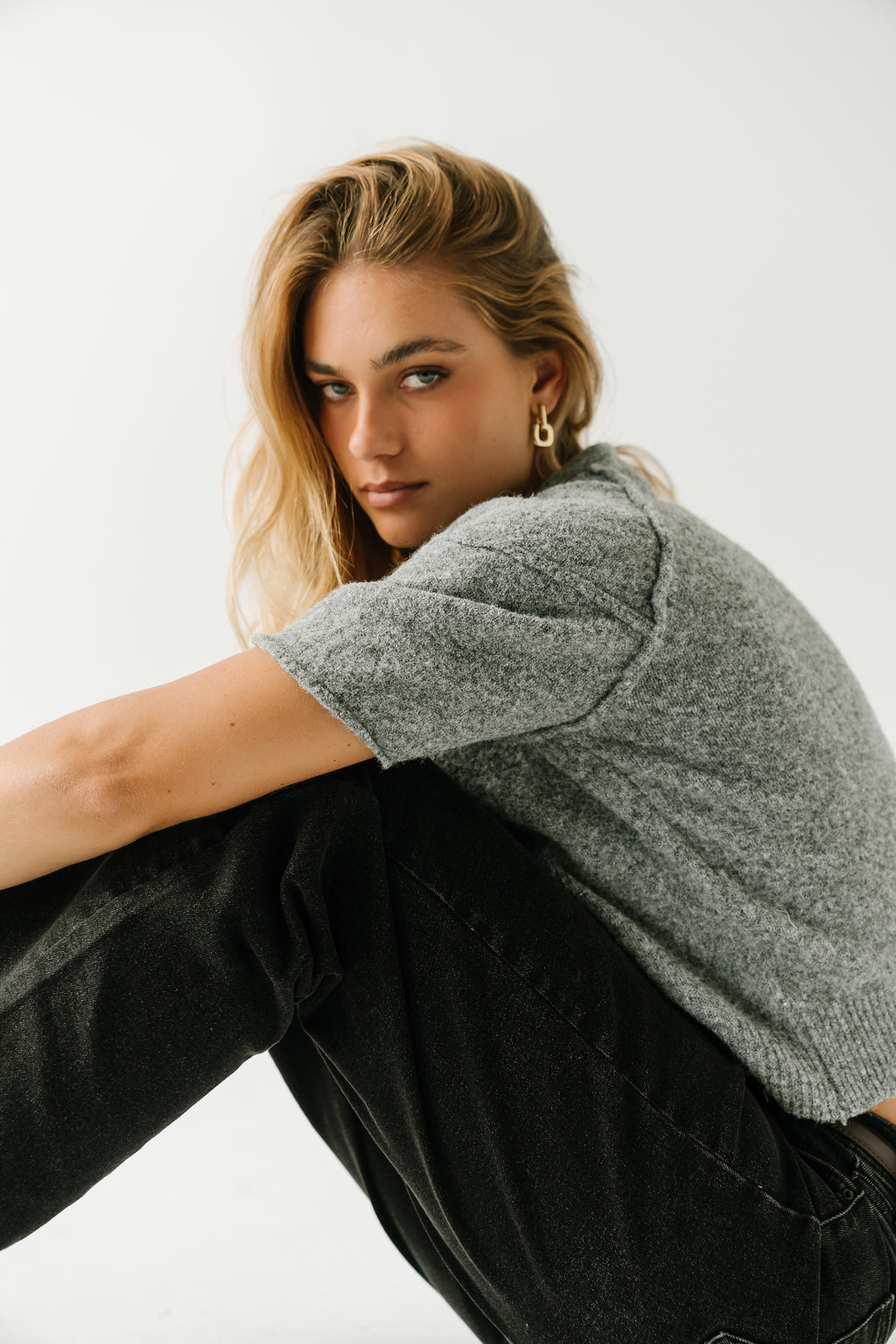 Skye Button Down Sweater in Heather Grey
