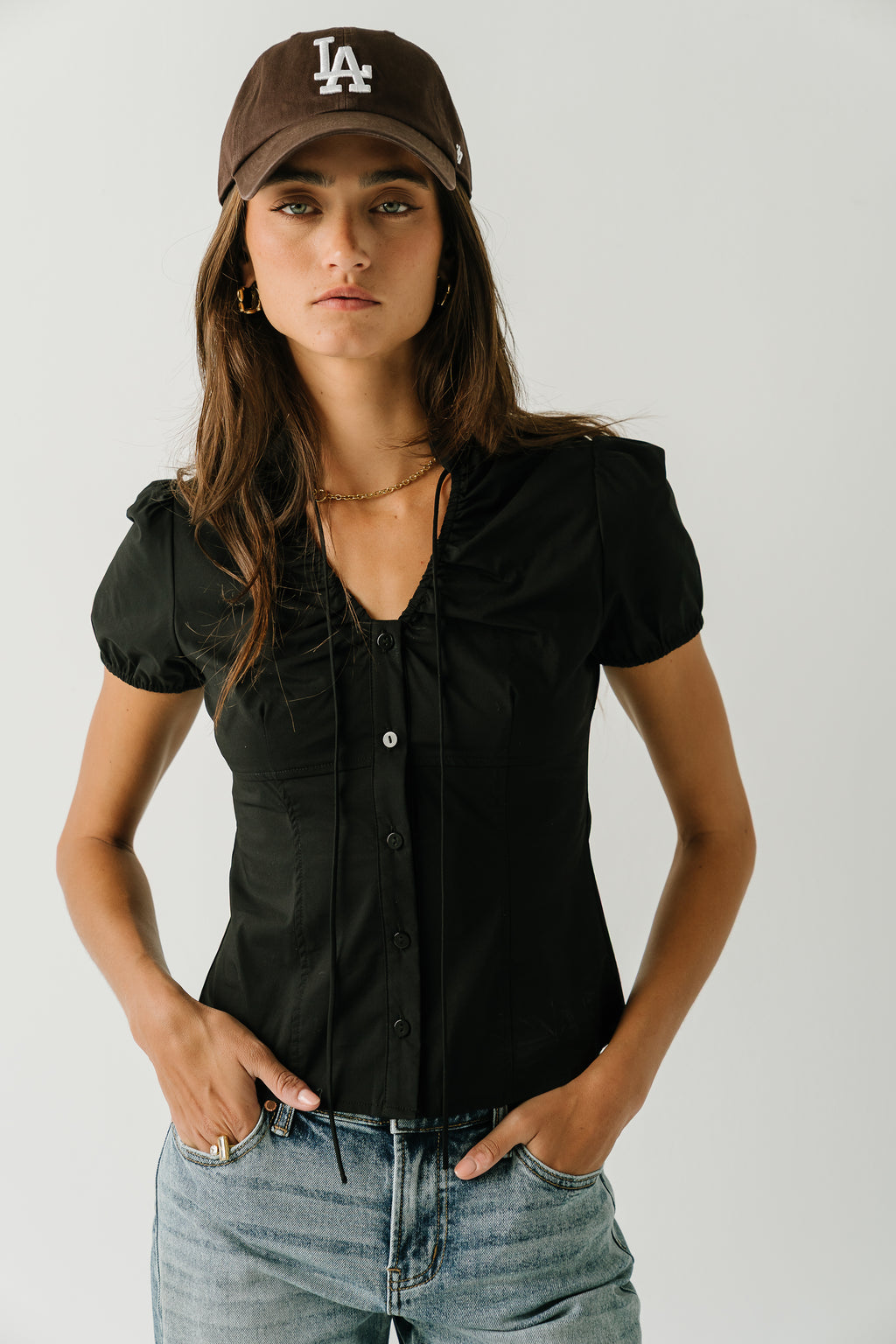 Harper Button Down Top in Black