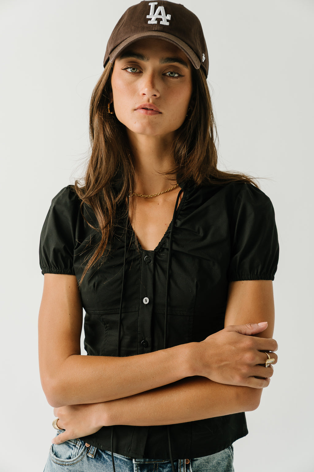 Harper Button Down Top in Black