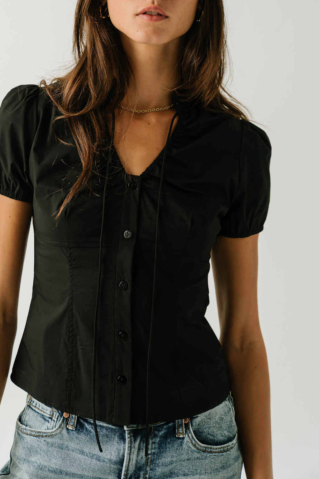 Harper Button Down Top in Black