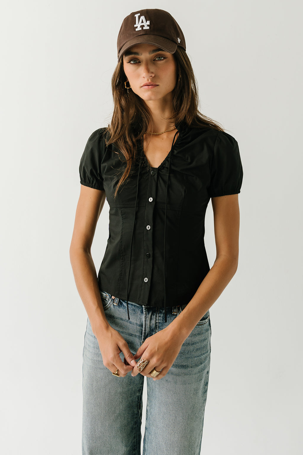 Harper Button Down Top in Black