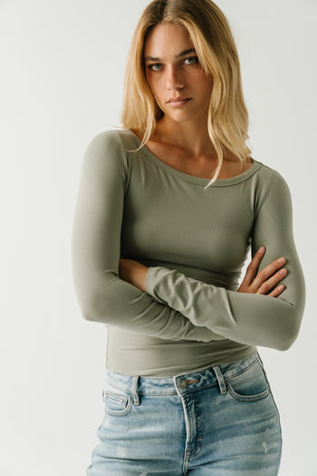 Nellie Boat Neck Top in Sage
