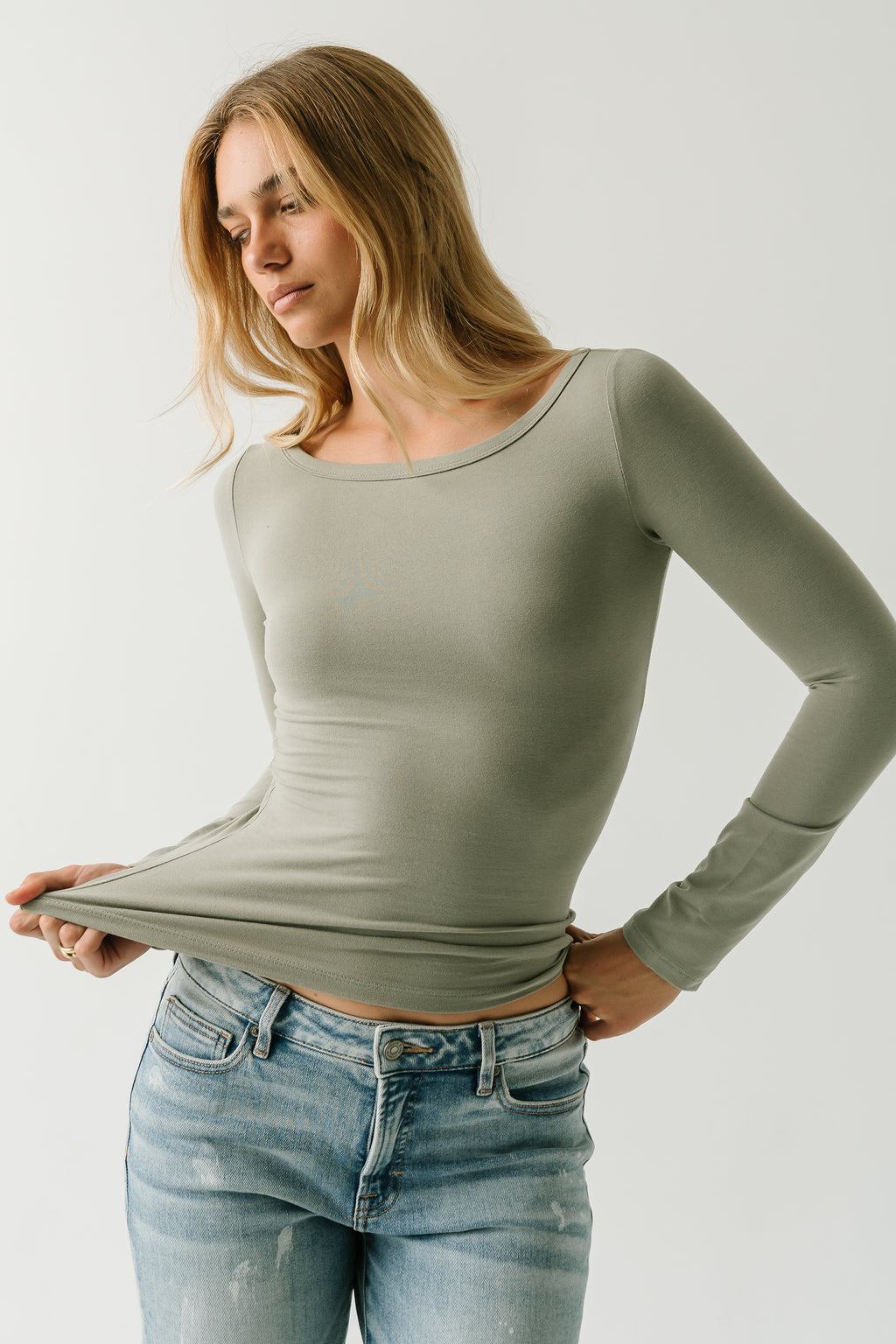 Nellie Boat Neck Top in Sage