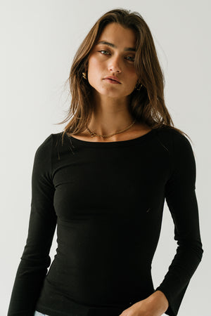 Nellie Boat Neck Top in Black