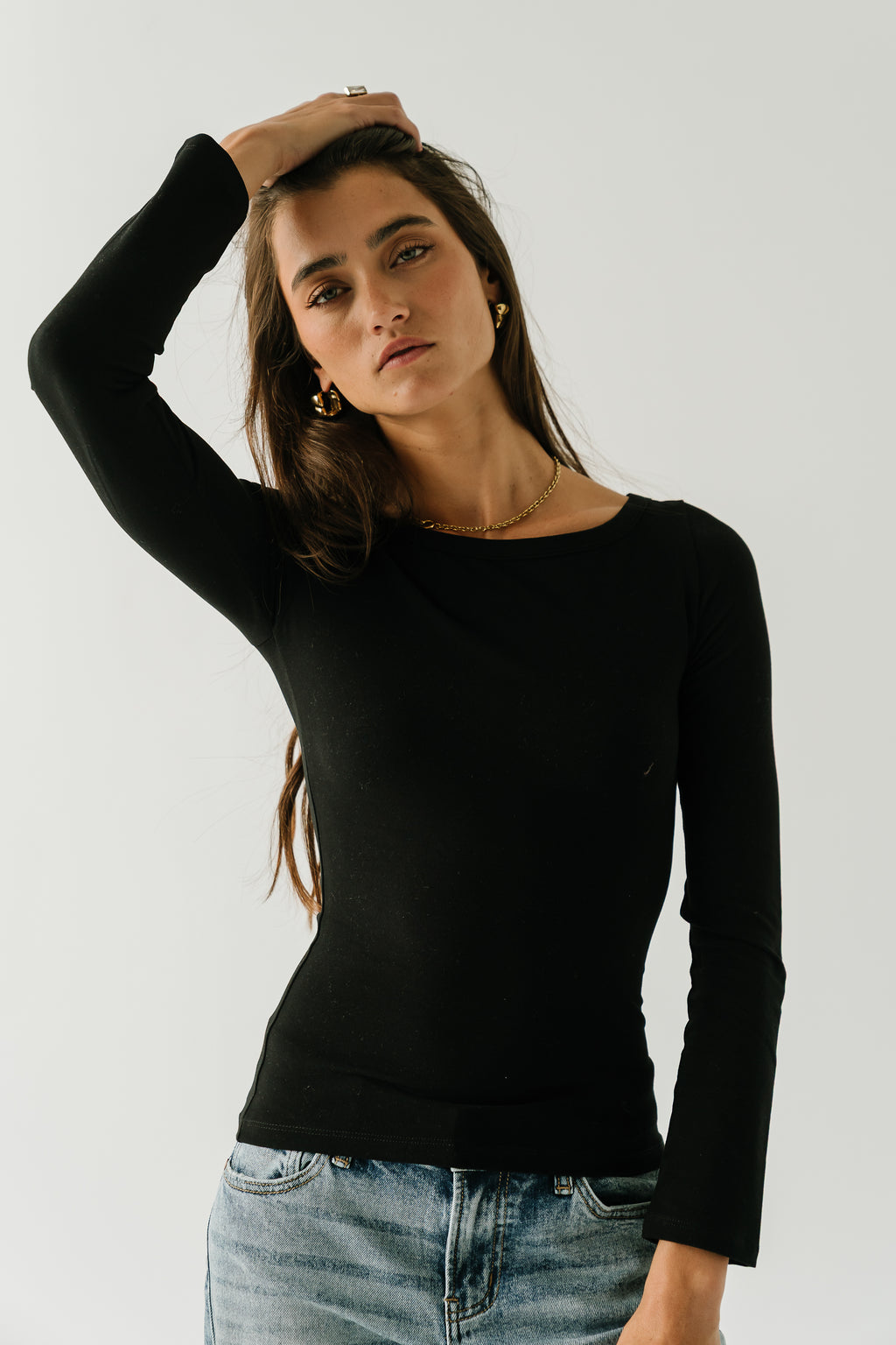 Nellie Boat Neck Top in Black
