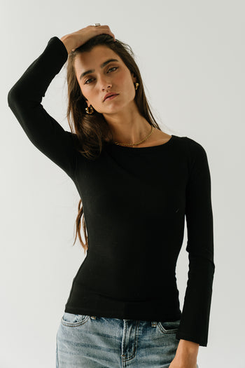 Nellie Boat Neck Top in Black