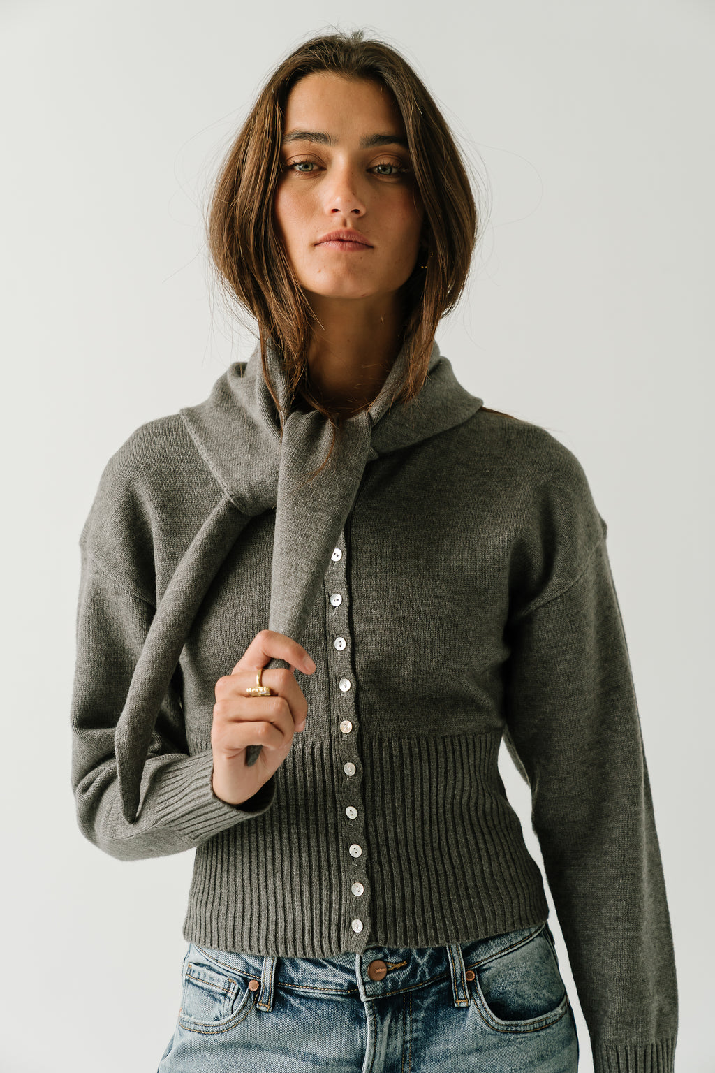 Birdie Button Down Sweater in Charcoal