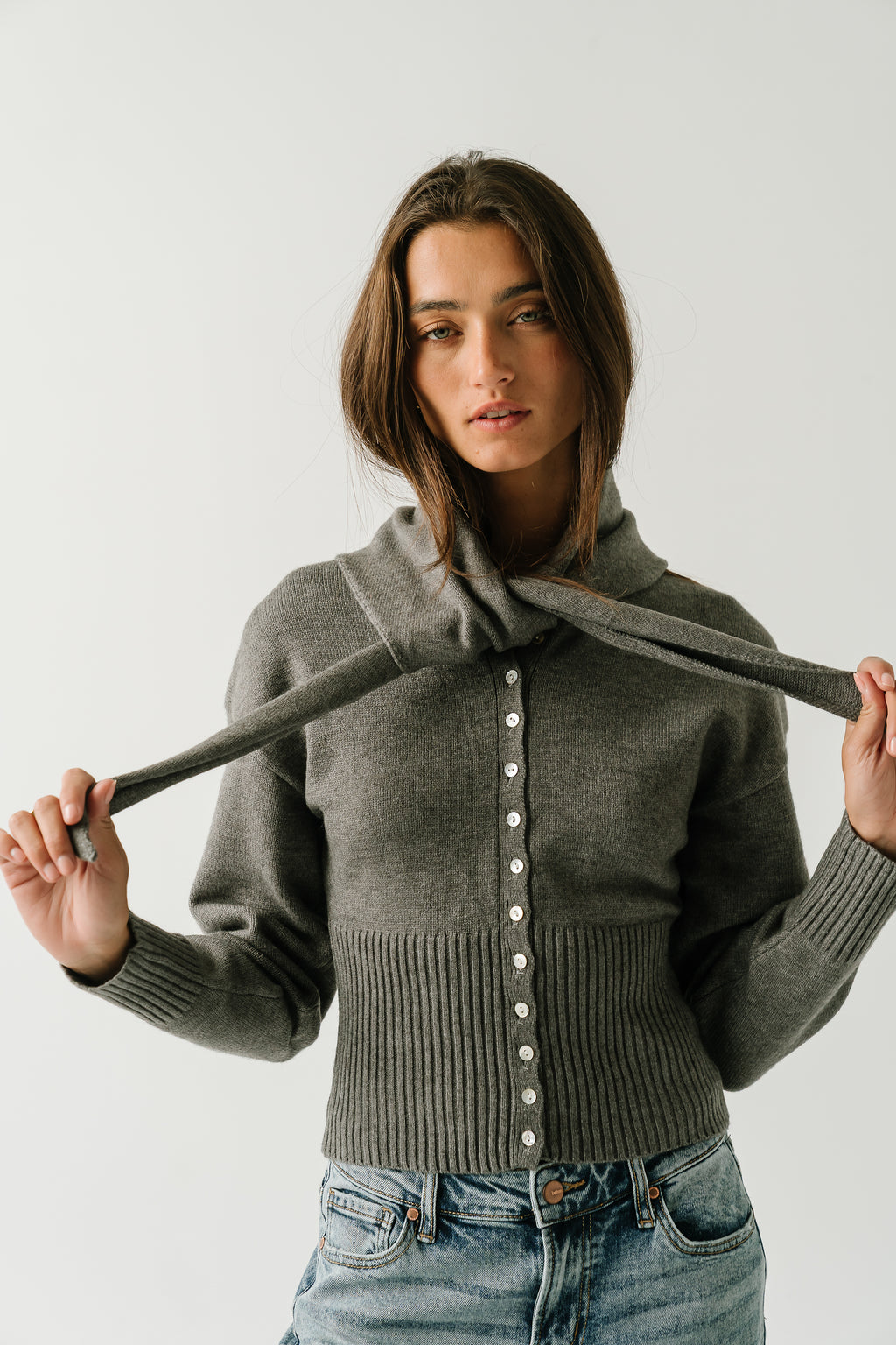 Birdie Button Down Sweater in Charcoal