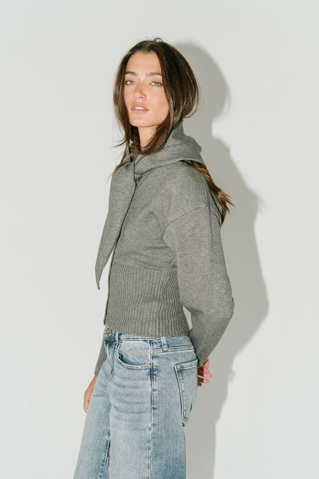 Birdie Button Down Sweater in Charcoal