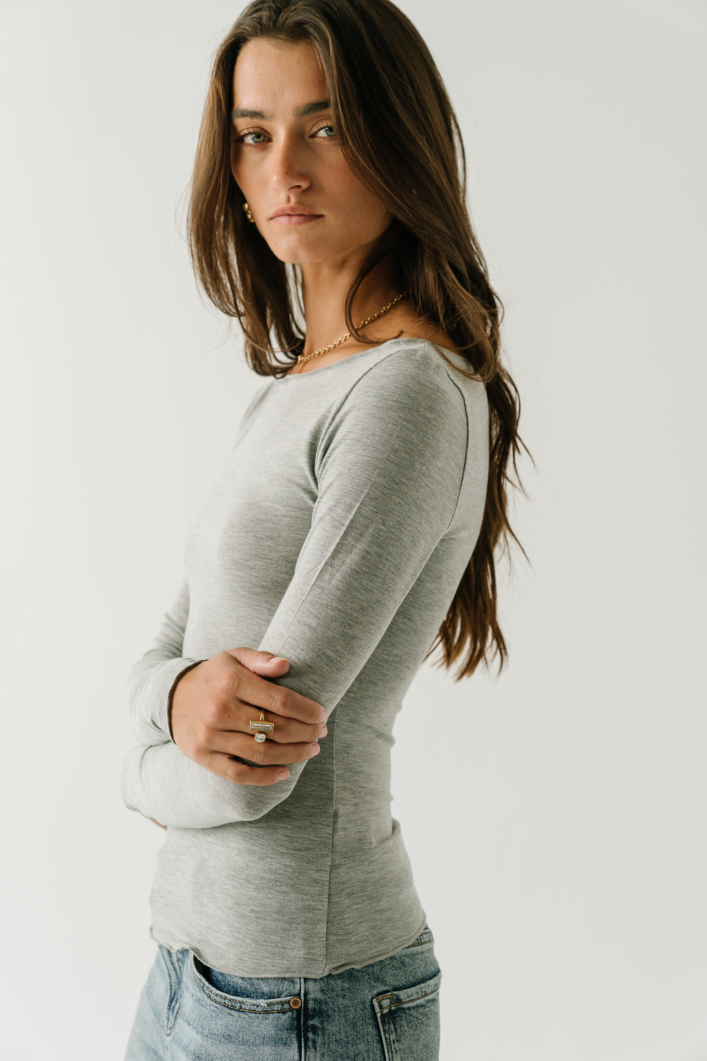 Lorelai Boat Neck Top in Heather Grey
