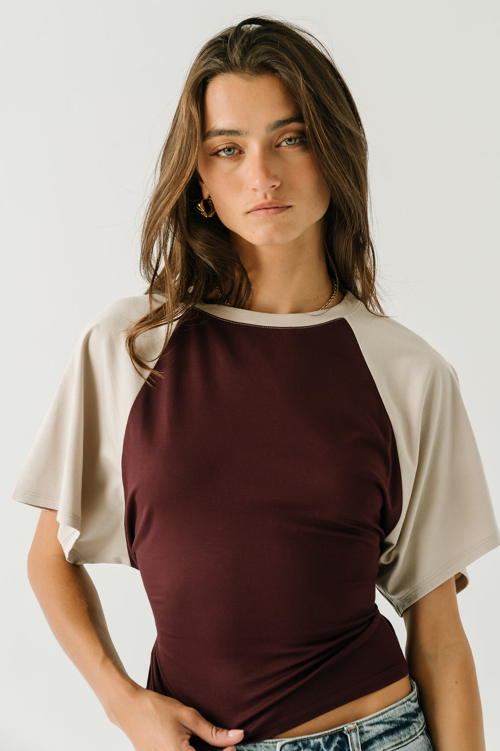 Gloria Bat Wing Top in Wine
