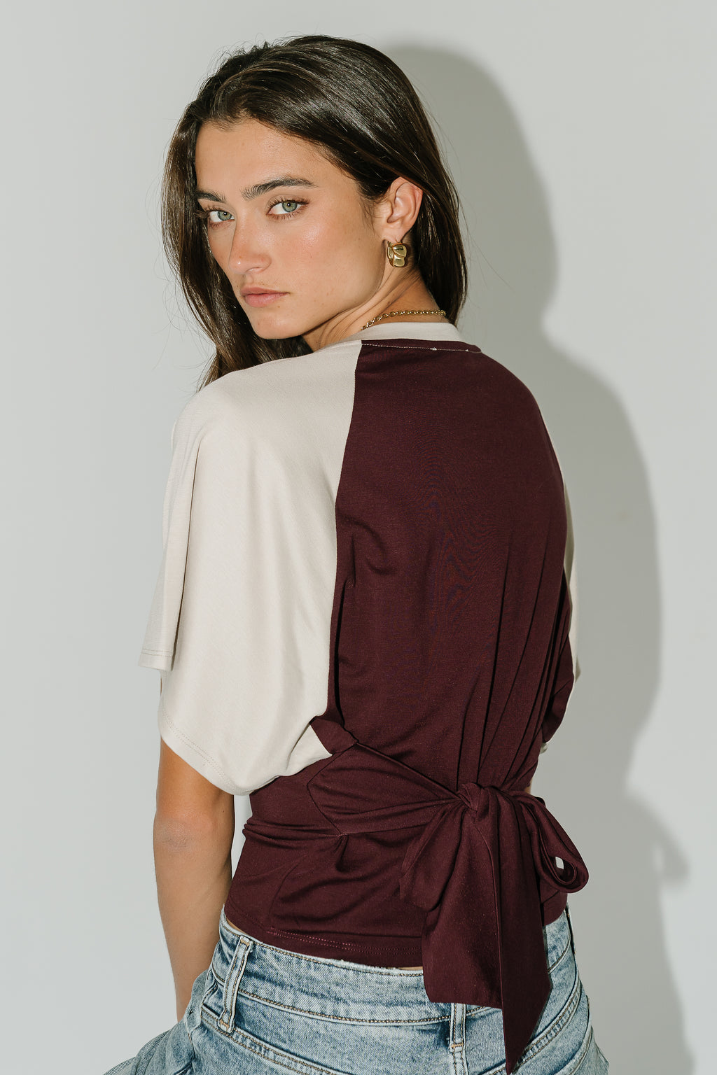 Gloria Bat Wing Top in Wine