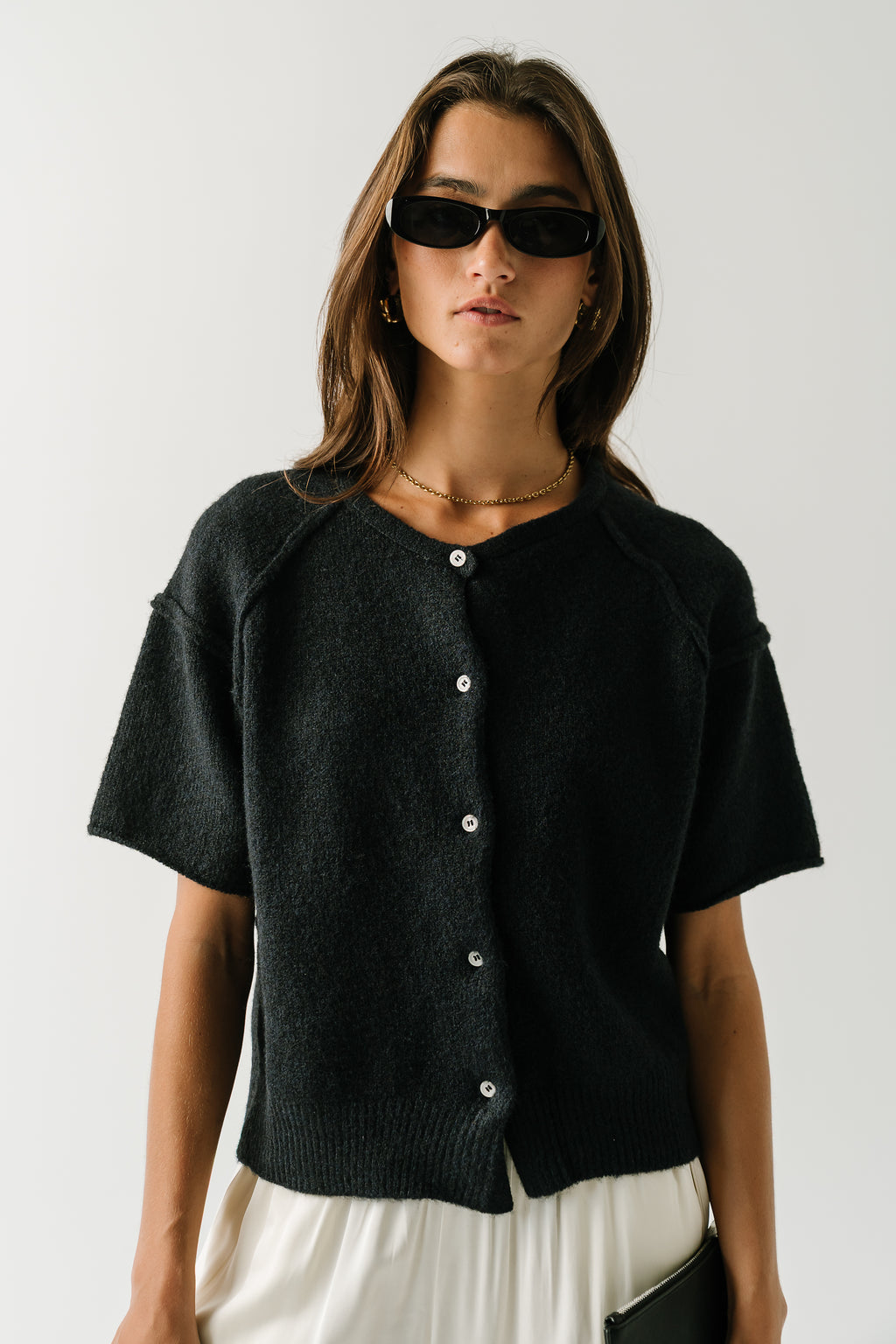 Skye Button Down Sweater in Midnight