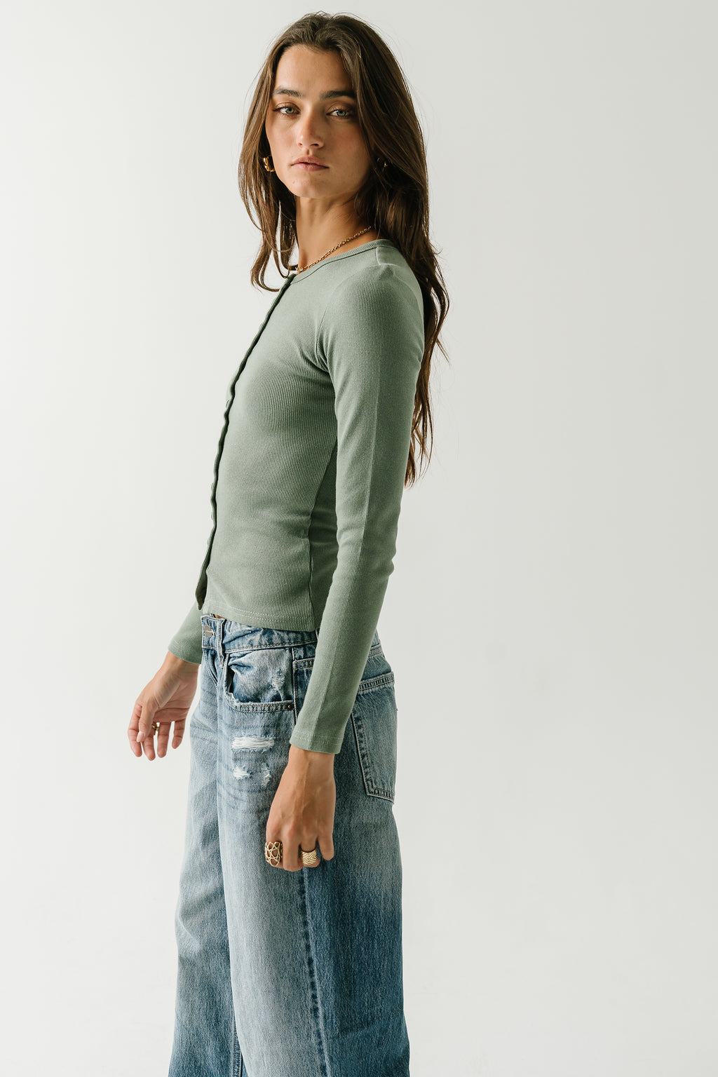 Mia Button Up Top in Teal