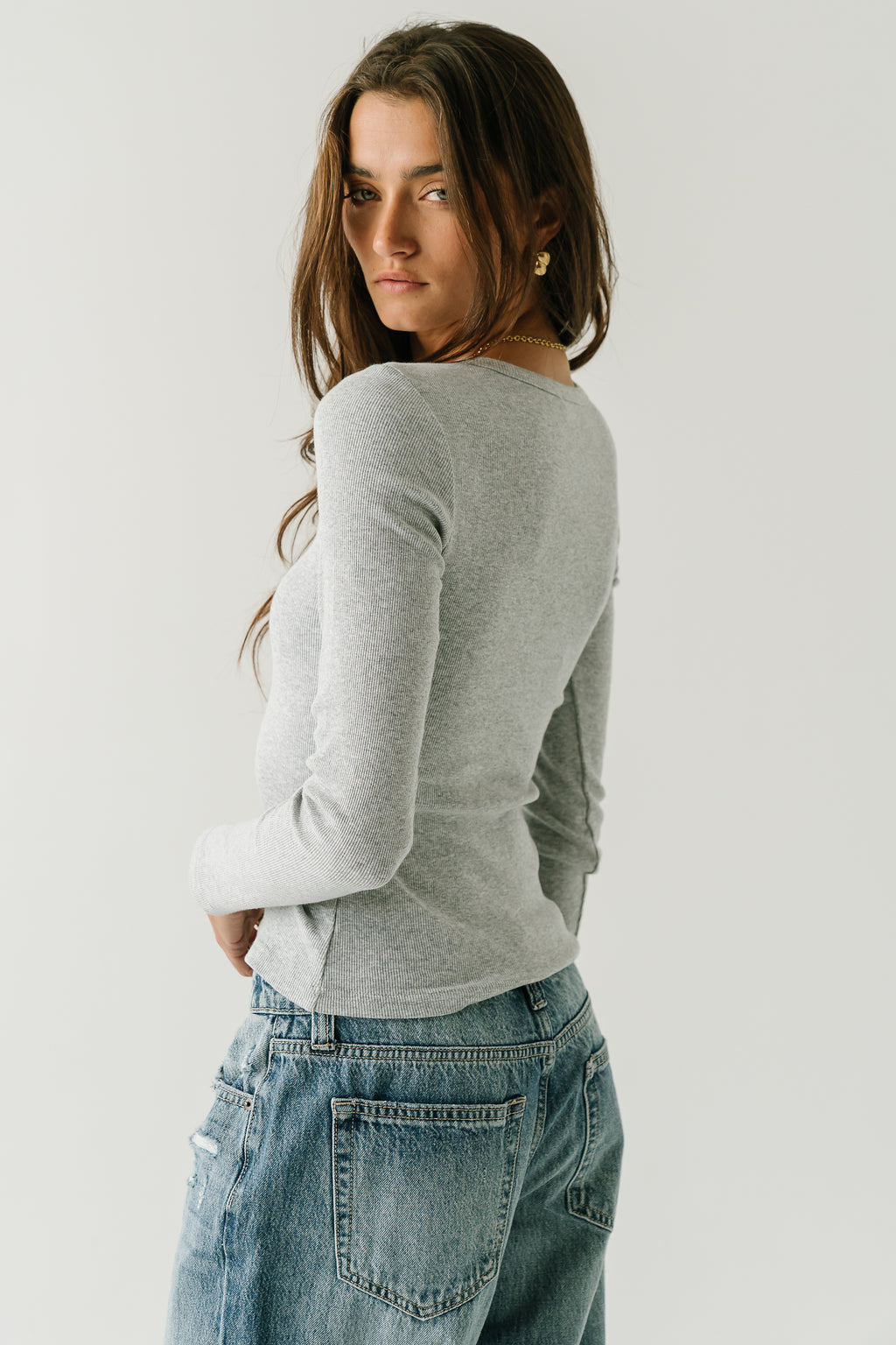 Mia Button Up Top in Grey