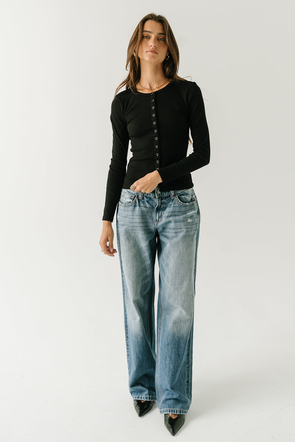 Mia Button Up Top in Black