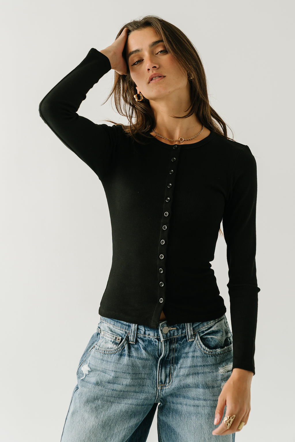 Mia Button Up Top in Black