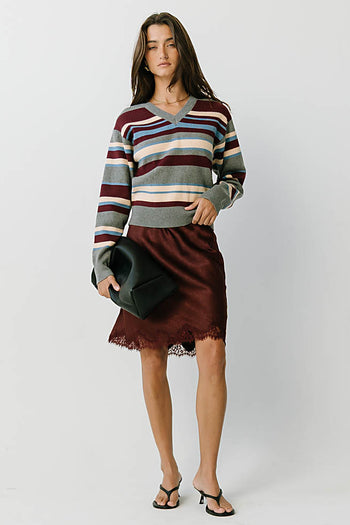 Harper Lace Trim Mini Skirt in Red-Brown