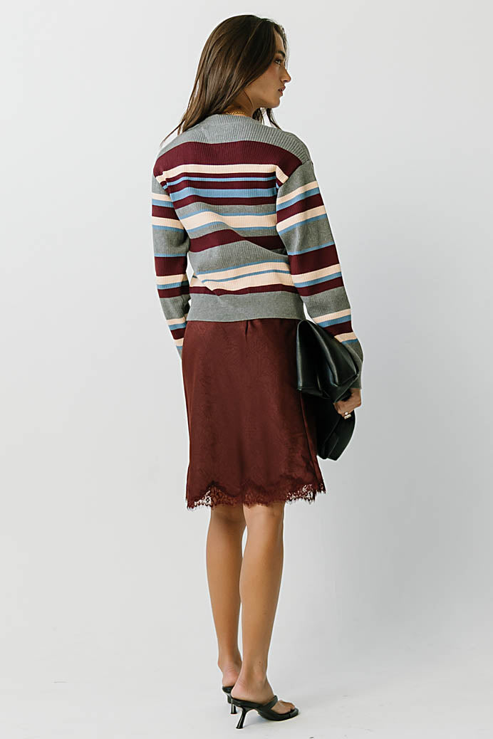 Harper Lace Trim Mini Skirt in Red-Brown