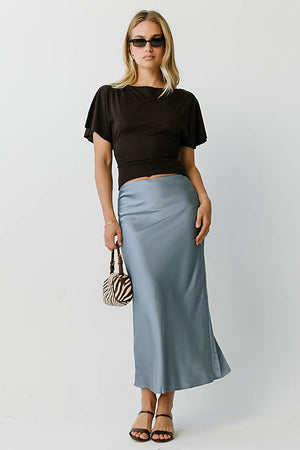 Tory Satin Maxi Skirt in Slate Blue