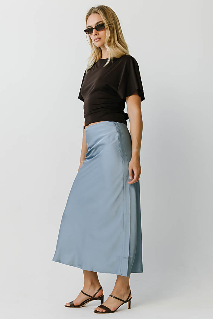 Tory Satin Maxi Skirt in Slate Blue