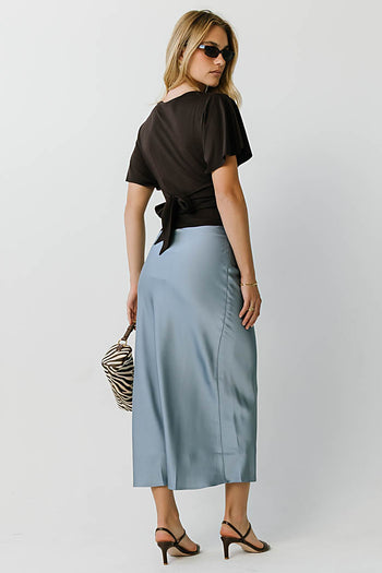 Tory Satin Maxi Skirt in Slate Blue
