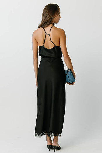 Tory Satin Lace Maxi Skirt in Black