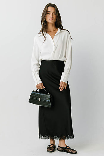 Tory Satin Lace Maxi Skirt in Black