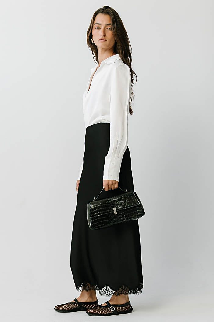 Tory Satin Lace Maxi Skirt in Black