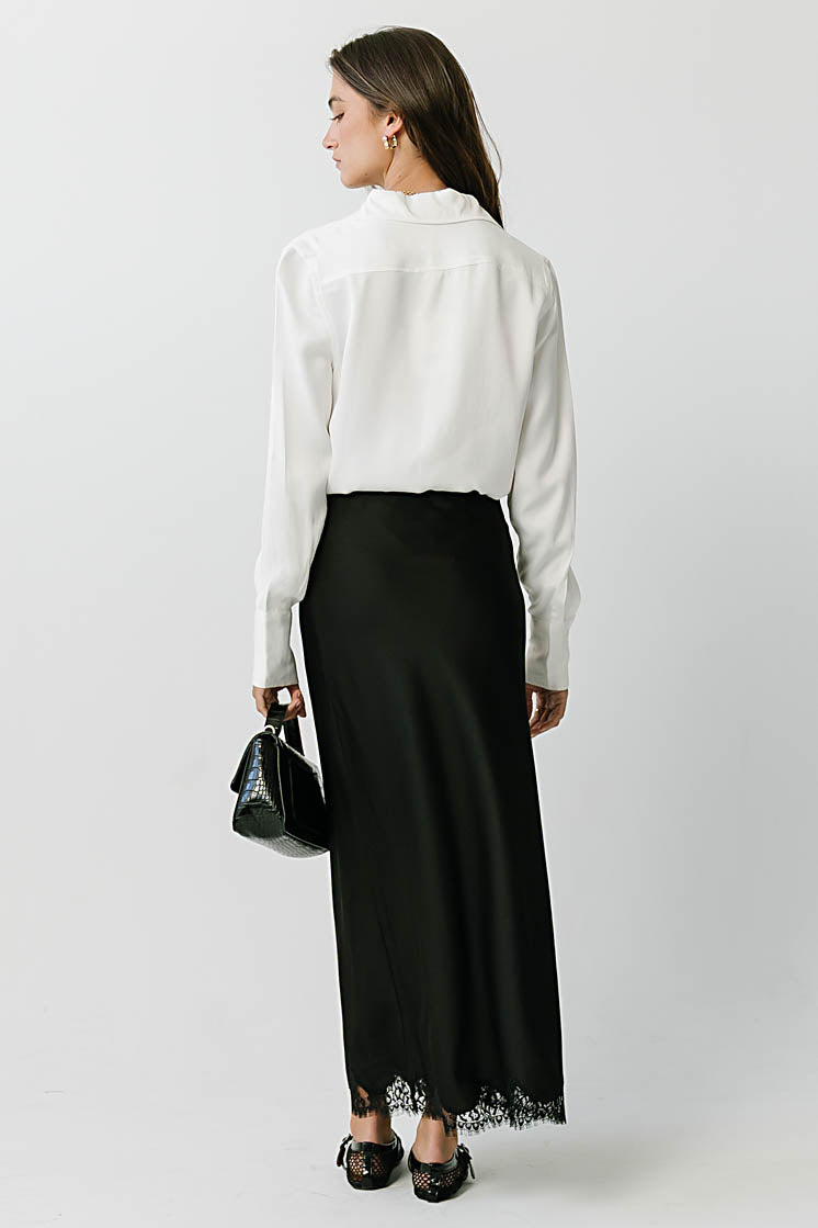 Tory Satin Lace Maxi Skirt in Black