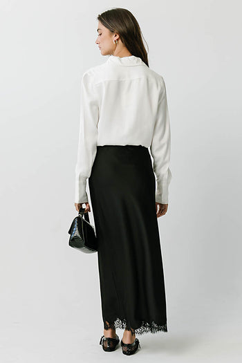 Tory Satin Lace Maxi Skirt in Black