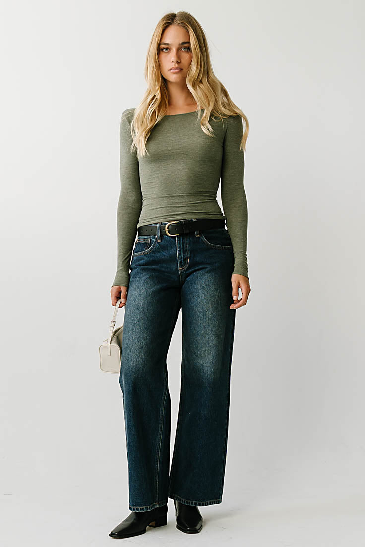 Lorelai Boat Neck Top in Olive