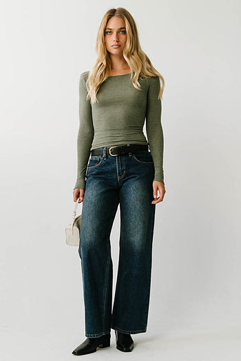 Lorelai Boat Neck Top in Olive