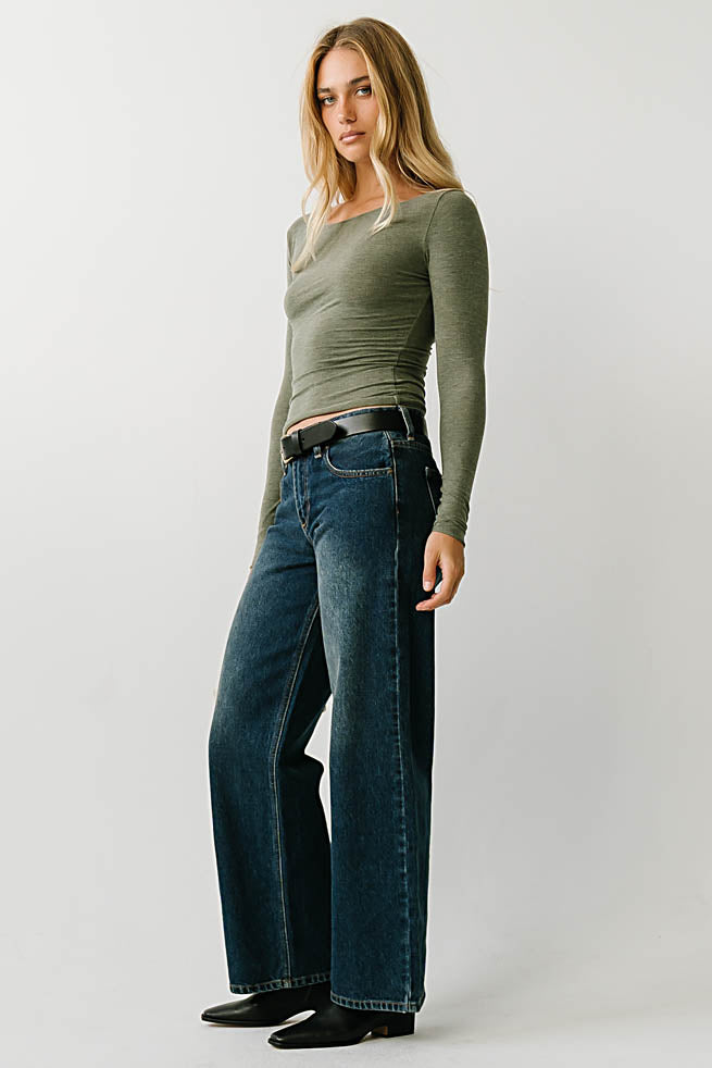 Lorelai Boat Neck Top in Olive