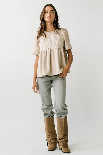 Amaia Crochet Leather Top in Ecru