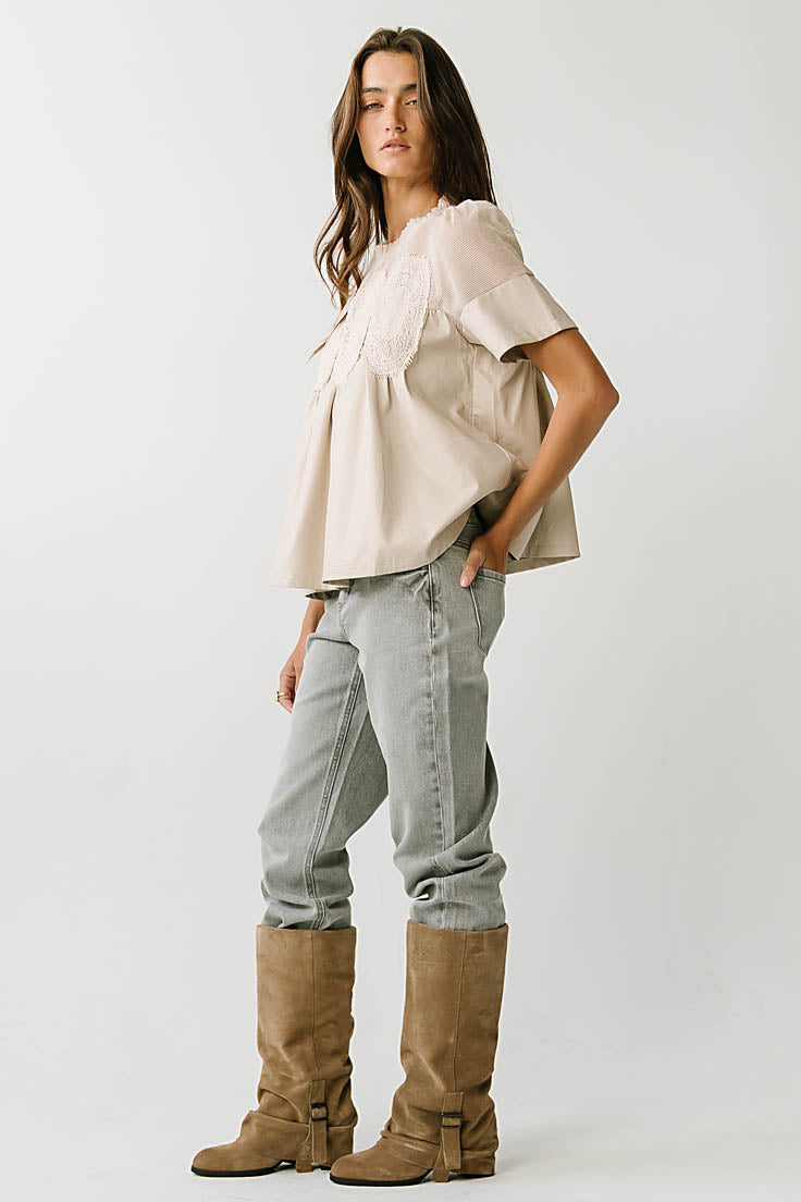 Amaia Crochet Leather Top in Ecru