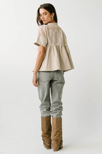 Amaia Crochet Leather Top in Ecru