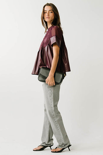 Amaia Crochet Leather Top in Wine