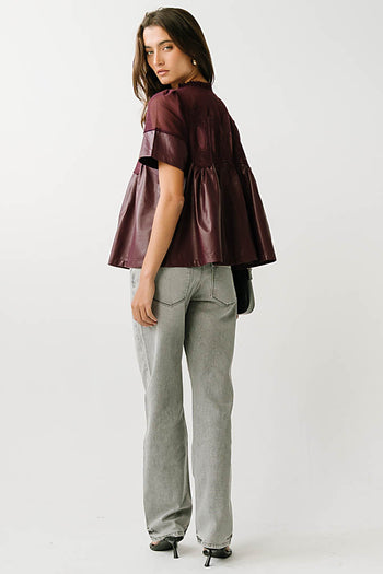 Amaia Crochet Leather Top in Wine