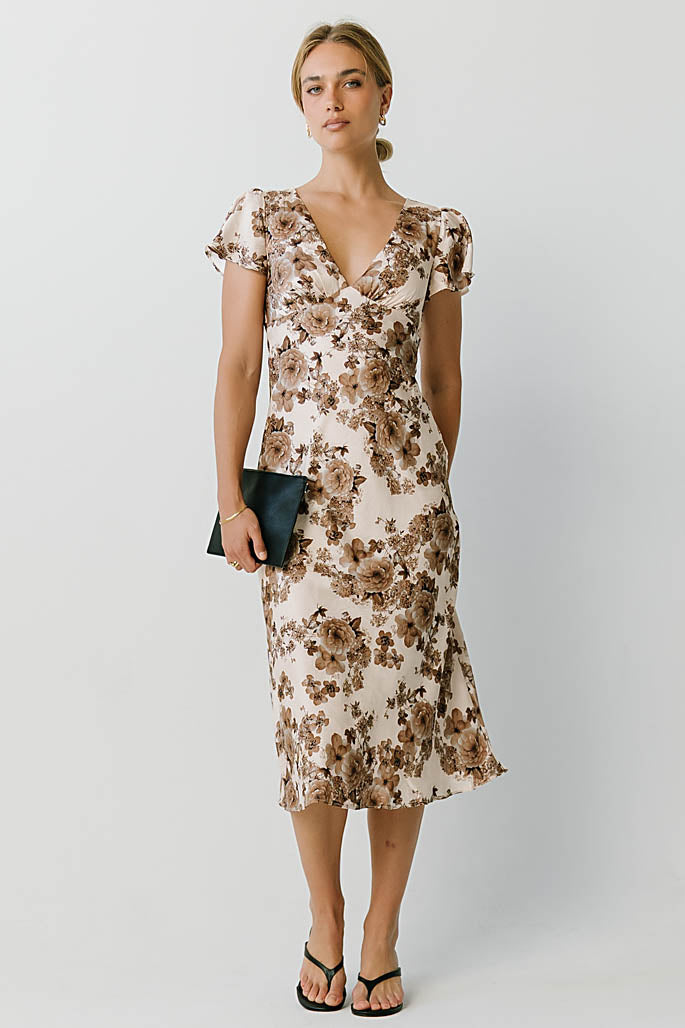 Isabella Floral Maxi Dress in Brown