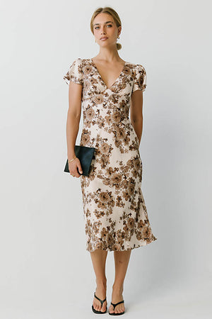 Isabella Floral Maxi Dress in Brown