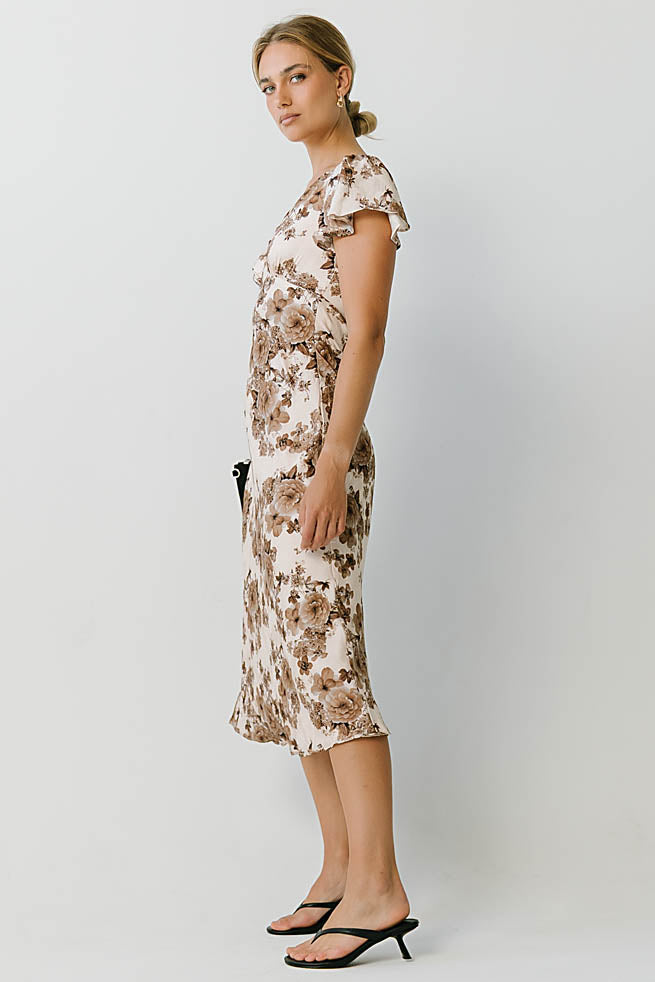 Isabella Floral Maxi Dress in Brown
