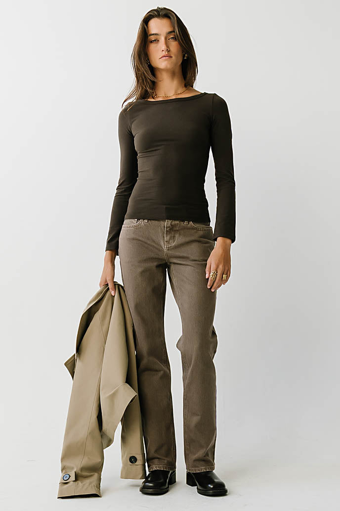 Nellie Boat Neck Top in Brown