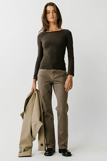 Nellie Boat Neck Top in Brown