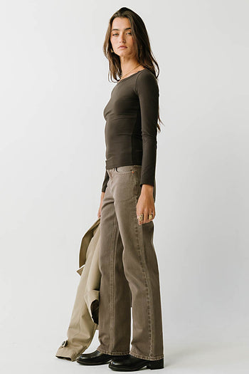 Nellie Boat Neck Top in Brown